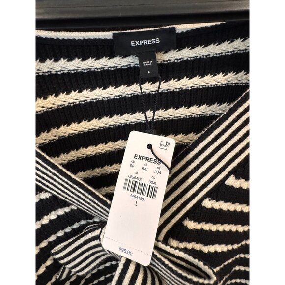 NWT Express Black White Striped V-Neck Bow Cardigan Womens Size Large - Picture 7 of 11